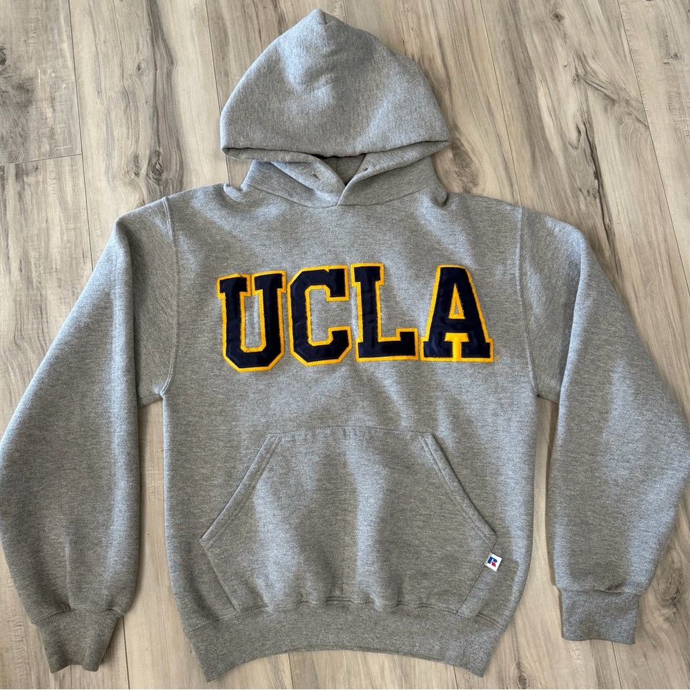 Vintage Russell Athletic Grey UCLA hoodie with Navy & Gold Applique